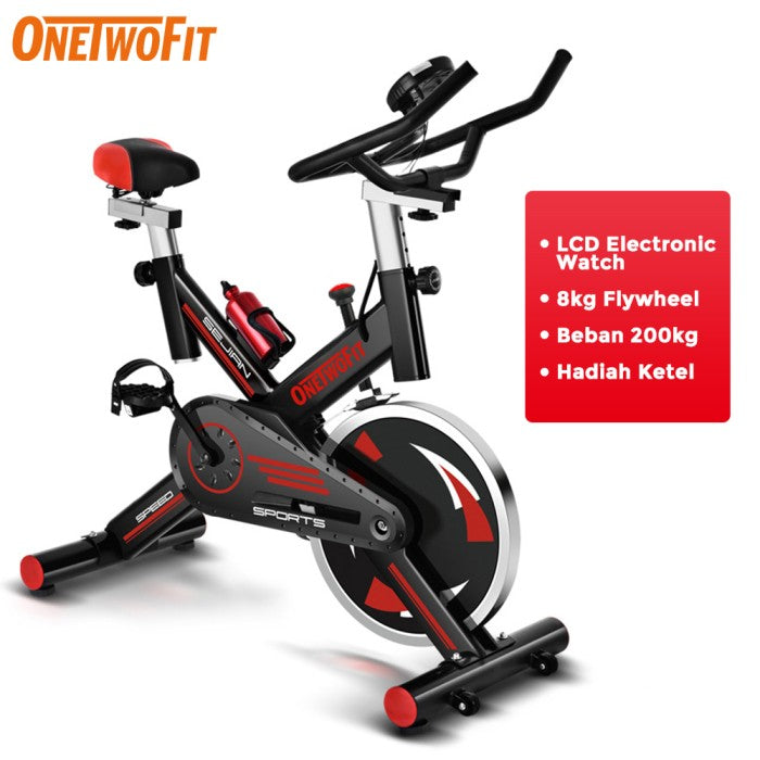 OneTwoFit Spinning Bike Sepeda Statis Exercise Bike Cardio Sepeda Fitness LCD Monitor Adjustable Seat