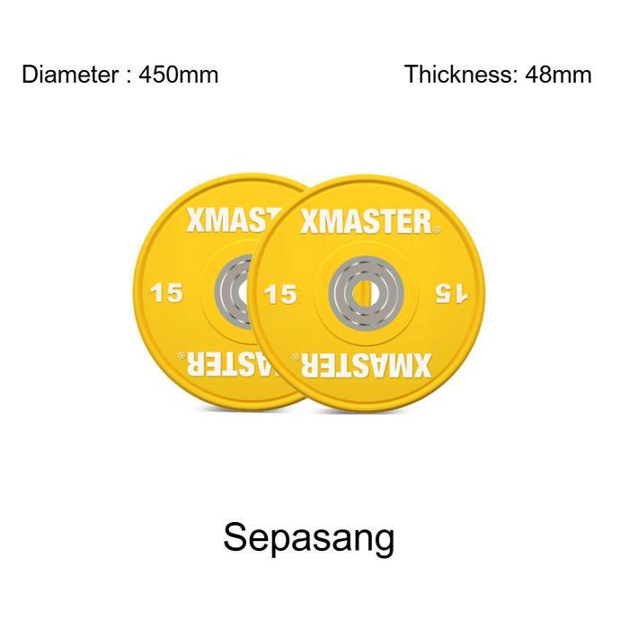 XMASTER Pelat Beban CPU Bumper Plate Set 5-25kg IWF Standar Gym Rumah CrossFit Powerlifting Warna IWF Aman Tahan Banting Garansi Resmi - 15kg Pair
