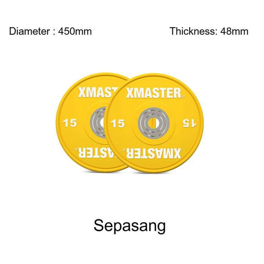 XMASTER Pelat Beban CPU Bumper Plate Set 5-25kg IWF Standar Gym Rumah CrossFit Powerlifting Warna IWF Aman Tahan Banting Garansi Resmi - 15kg Pair