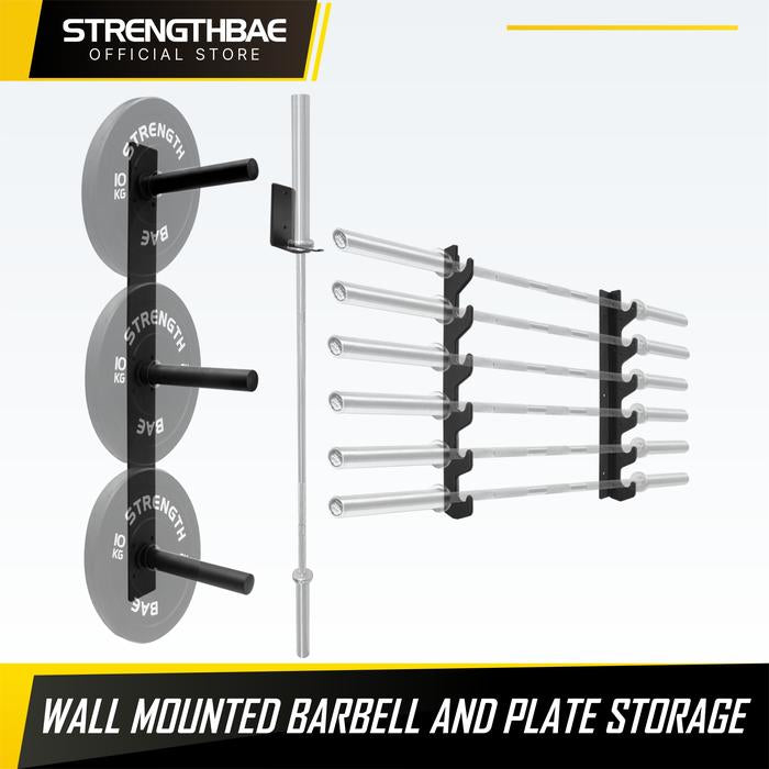 Wall Mount Plate and Barbell Storage STRENGTHBAE Weight Tree Wall Mounted Vertical Horizontal - Plate Storage