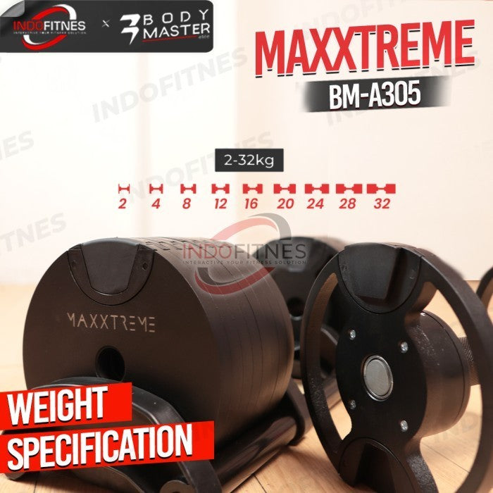 BODYMASTER MAXXTREME 32KG BM-A035 Original Adjustable Dumbell Barbell - BDMS RACK, KURIR TOPED