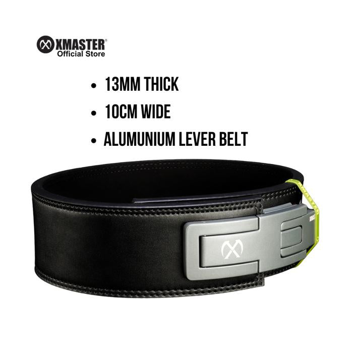 XMASTER Powerlifting Lever Belt 13mm - Genuine Leather Powerlifting Strength Gym Deadlift Squat Sabuk Pinggang untuk Gym dan Powerlifting - Grey S