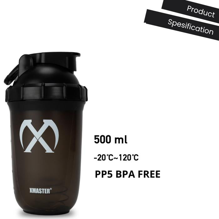 XMASTER 500ml Shaker Bottle Protein with Stainless Steel Whisk Ball 100% Leak Proof ROGUE Portable Botol - PP White
