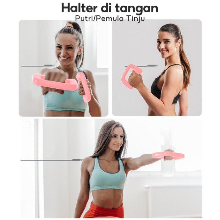 OneTwoFit Non Slip Dumbbell with Handle 1 KG Multifungsi Barbel Gym Fitness Pemula Tinju (2 PCS) - Merah Muda