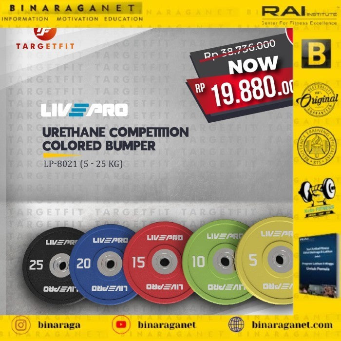 LIVEPRO URETHANE COMPETITION COLORED BUMPER SET (5 - 25KG) Total 150kg