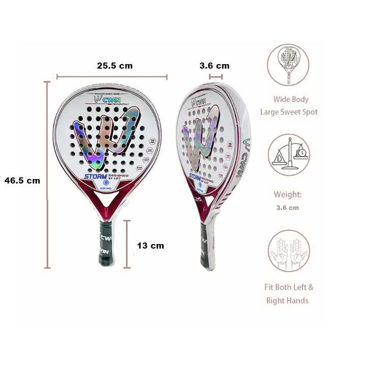 CWIN Raket Padel Teardrop Carbon Fiber 3.6cm Thickness 350g - 6357
