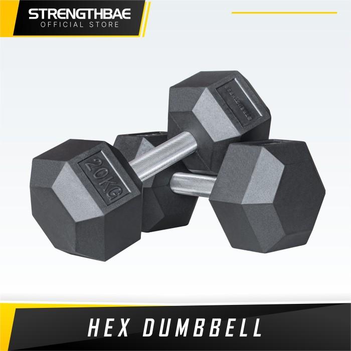 Hex Dumbbell STRENGTHBAE 2–60Kg Straight Handle Hexagonal Rubber Gym - Harga/kg