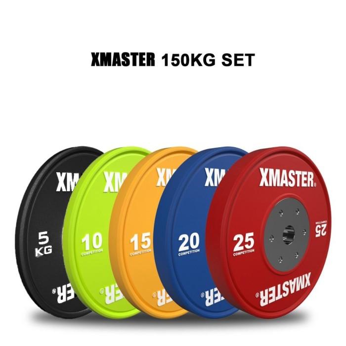 XMASTER Set Bumper Plate CPU 140-150KG Standar IWF IPF CrossFit Powerlifting ROGUE ELEIKO Bahan Bumper & Steel untuk Gym dan Studio Fitness 140KG Set - Steel Ch 150KG