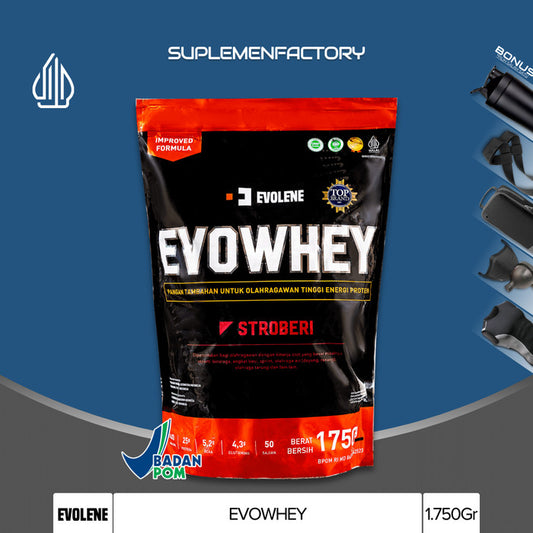 Evolene Whey Protein 1750 Gram 50 Servings Suplemen Fitness Halal MUI - Coklat