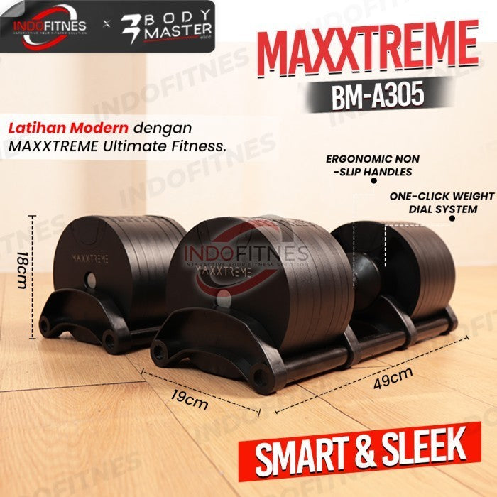 BODYMASTER MAXXTREME 32KG BM-A035 Original Adjustable Dumbell Barbell - BDMS RACK, KURIR TOPED