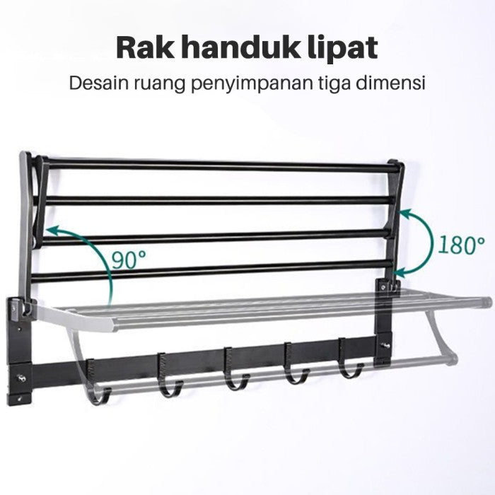 OneTwoFit Rak Gantungan Handuk 50CM Rak handuk lipat Pemasangan Tanpa