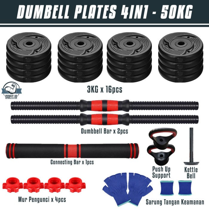 DUMBELL SET ROUND / Barbel / Alat Angkat Beban/ Alat Fitness - 2 IN 1 - 10KG
