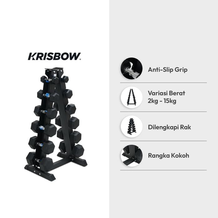 KINETIC SET 12 PCS DUMBBELL 2-15 KG DENGAN RAK VERTIKAL