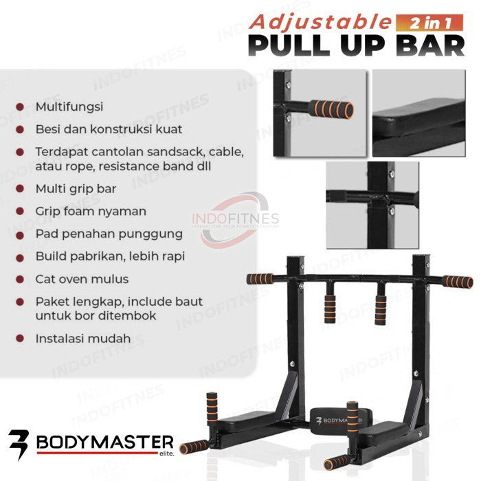 BODYMASTER Adjustable Pull Up Bar BM-P062 Wall Mount Portable Dipping
