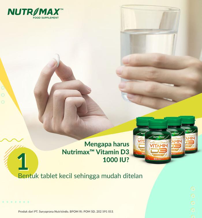 Nutrimax Vitamin Vit D3 1000 IU Kesehatan Tulang Gigi Imunitas Osteoporosis Autoimun - Nutrimax Vitamin D3 1000 IU Isi 60 Tablet