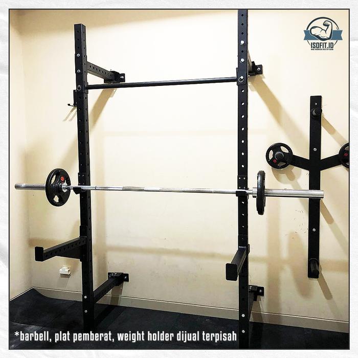 Wall Folded Squat Rack Frame / Foldable Squat Rack / Squat Rack Lipat Dinding Minimalis - Red New