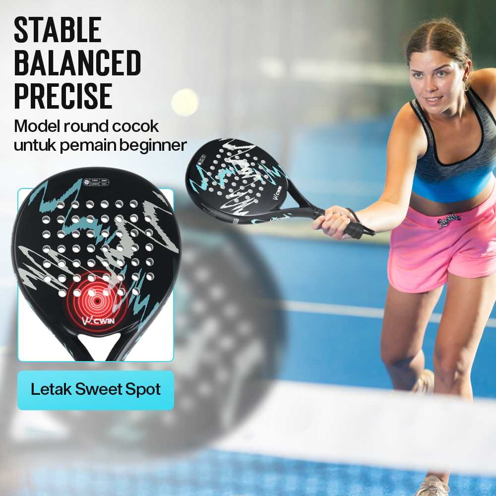 CWIN Raket Padel Round Carbon Fiber 3.6cm Thickness 365g - 4018
