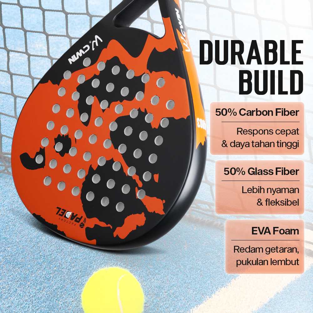 CWIN Raket Padel Teardrop Carbon Glass Fiber 3.8cm Thickness 360g - 4003
