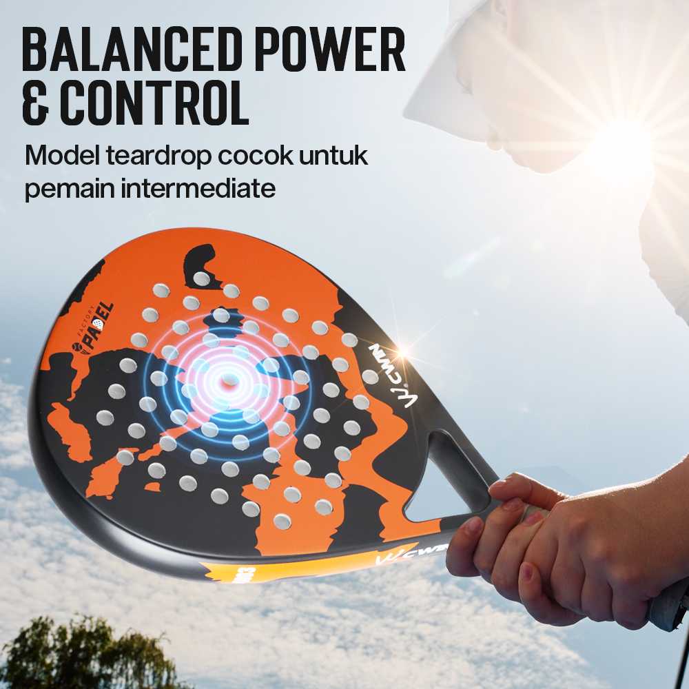 CWIN Raket Padel Teardrop Carbon Glass Fiber 3.8cm Thickness 360g - 4003