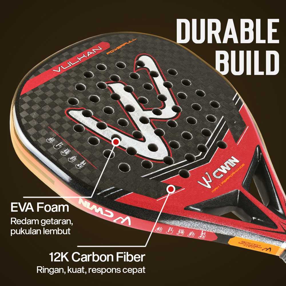 CWIN VULKAN Raket Padel Teardrop 12K Carbon Fiber 3.8cm Thickness 365g - 5025