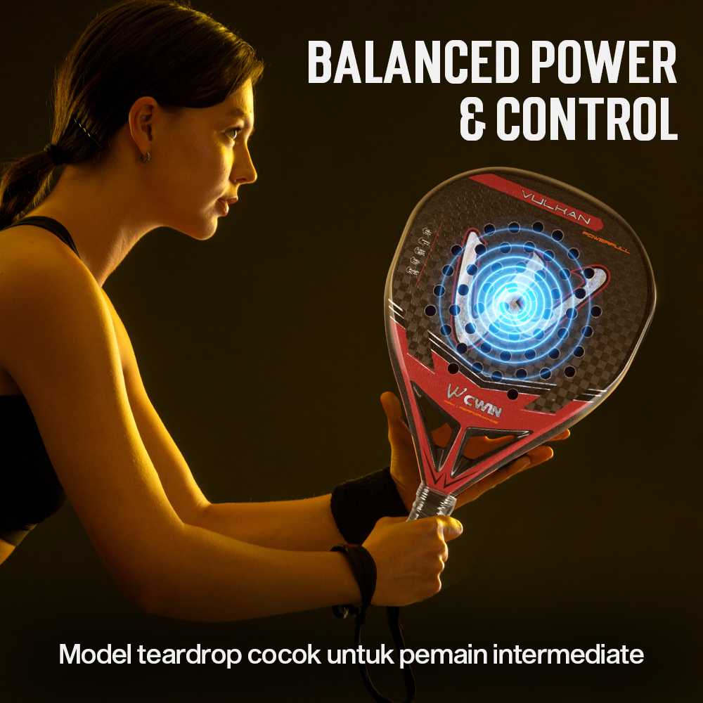 CWIN VULKAN Raket Padel Teardrop 12K Carbon Fiber 3.8cm Thickness 365g - 5025