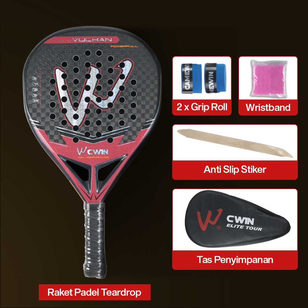 CWIN VULKAN Raket Padel Teardrop 12K Carbon Fiber 3.8cm Thickness 365g - 5025