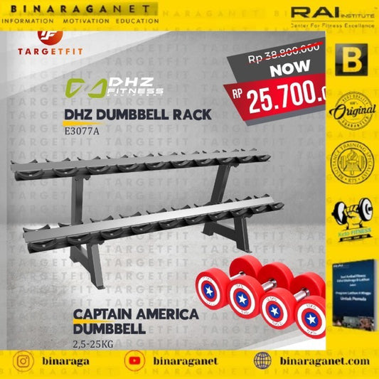 DUMBELL CAPTAIN AMERICA 2.5kg s/d 25kg Total 275kg + DHZ DUMBEL RACK