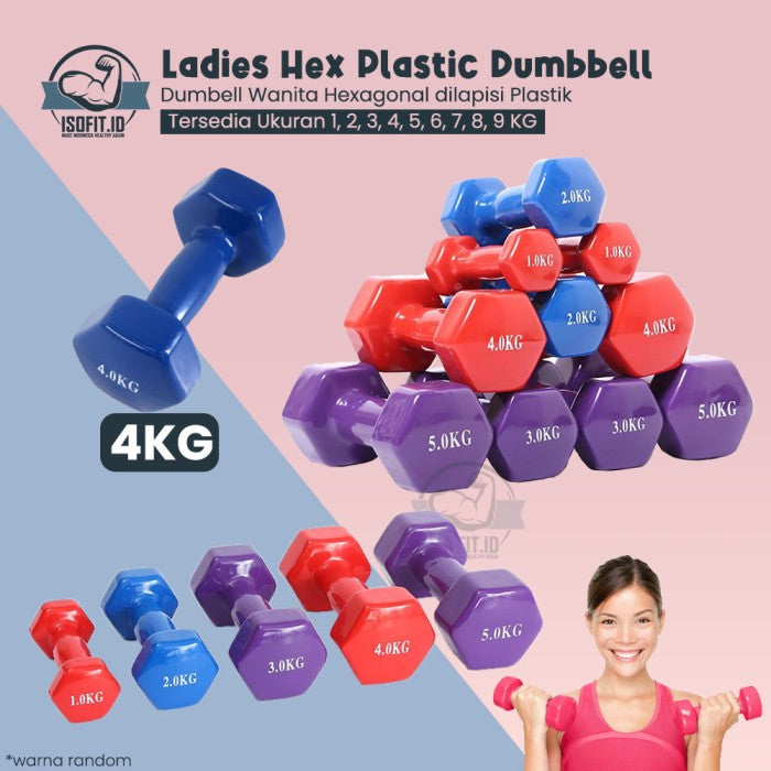 Ladies Hex Plastic Dumbell / Barbel Hexagonal Plastik Wanita - 5 KG