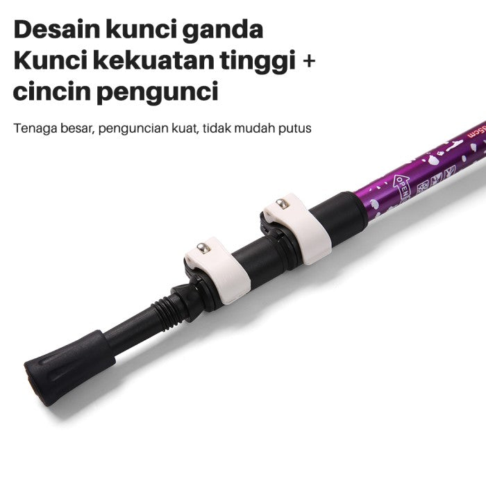 OneTwoFit Trekking Pole 3 Ruas Tongkat Hiking Pegangan Spons EVA - Hitam