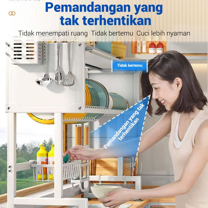 OneTwoFit Rak Piring Wastafel Multifungsi Rak Dapur Rak Dengan Penutup