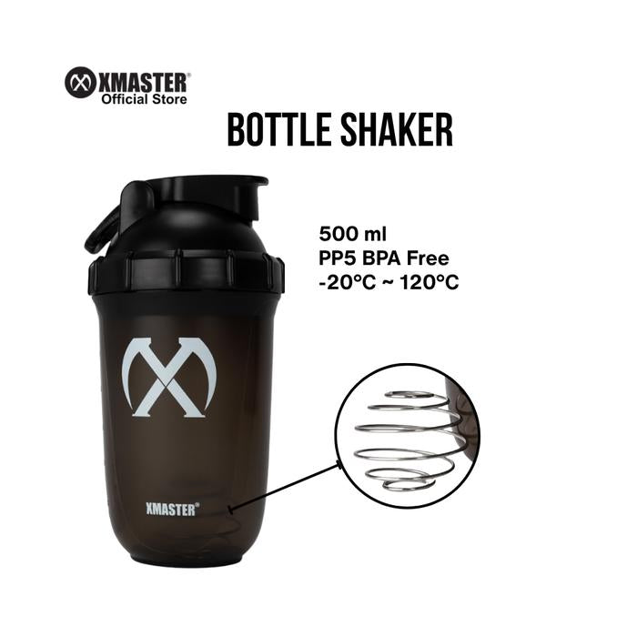 XMASTER 500ml Shaker Bottle Protein with Stainless Steel Whisk Ball 100% Leak Proof ROGUE Portable Botol - PP White