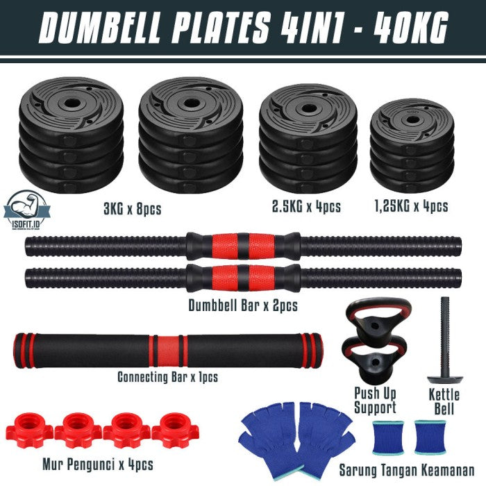DUMBELL SET ROUND / Barbel / Alat Angkat Beban/ Alat Fitness - 2 IN 1 - 10KG