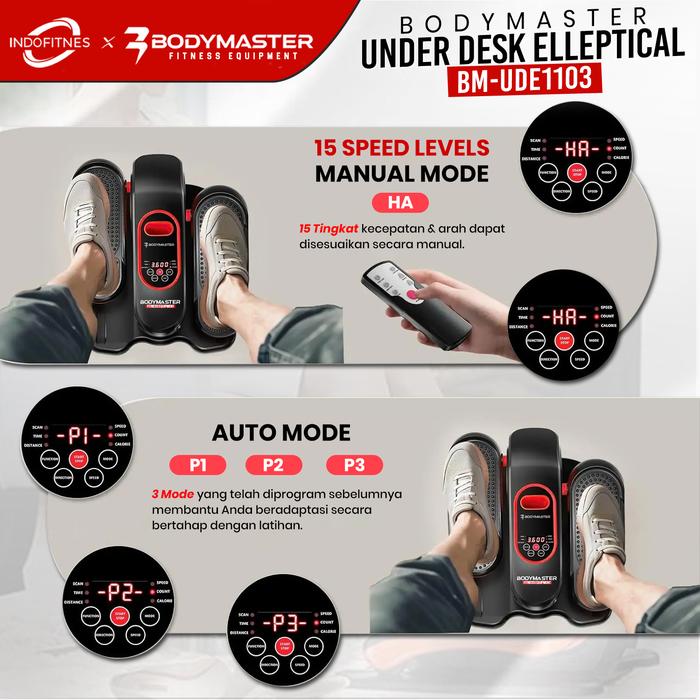 BODYMASTER Under Desk Elliptical Bike Leg Trainer Otomatis Manual Pedal Exerciser Olahraga Kaki 2in1