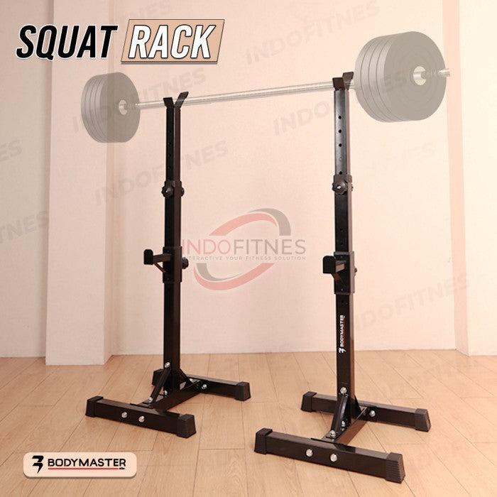 BODYMASTER Squat Rack BM-A285 Barbell Rak Tiang Bench Press Stand Gym - Merah, Belum Ongkir