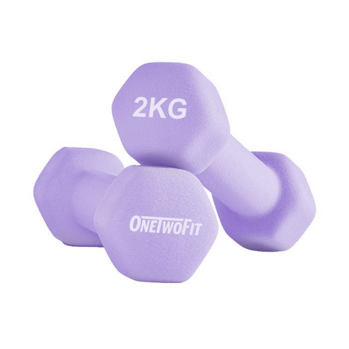 OneTwoFit Dumbell 2Kg Non Slip Dumbbell 2 KG Barbel Mini alat olahraga - Ungu