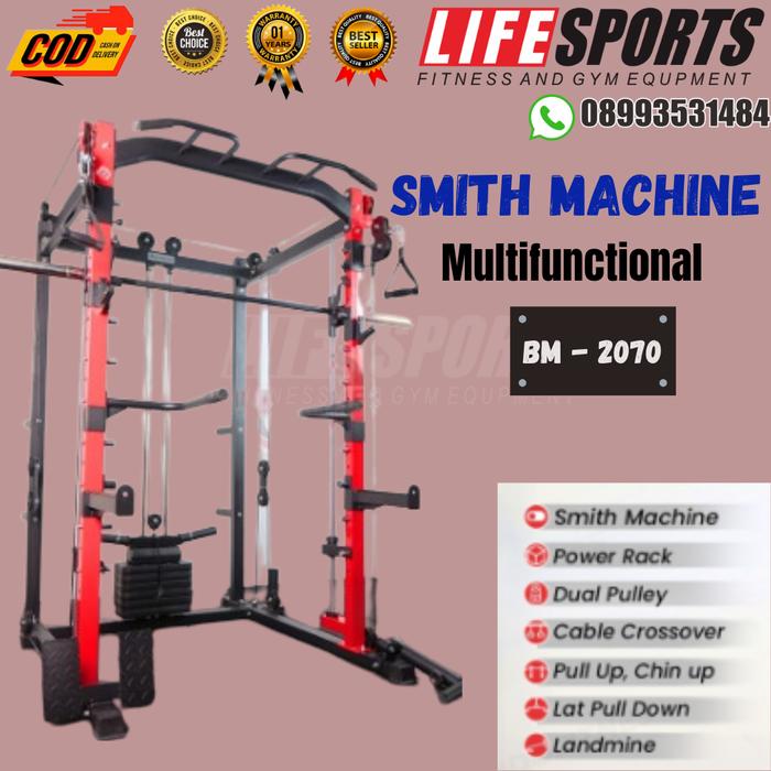 Smith Machine BM-2070 - Power Rack Functional- Bar+Rubber80kg - alat saja