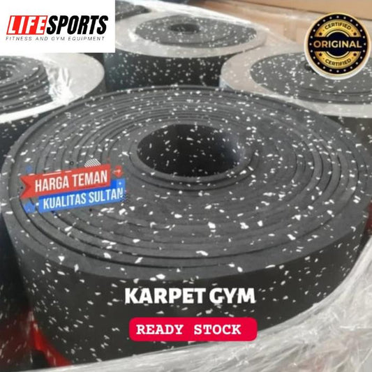 Karpet Gym Roll Bintik Putih 6mm - Rubber Floor Karpet Gym Roll Lantai Fitness Bintik Putih tebal 6mm