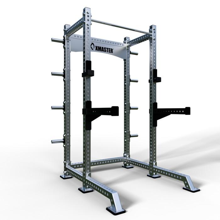XMASTER Power Half Rack Gym Power Rack Alat Fitness Rak Multifungsi Powerlift Bodybuilding Weightlifting Rack Plate GYM ROGUE ELIKO Chrome 1200 x 1550 x 2300 mm Baja Ringan dengan Finishing Krom Cocok untuk Home Gym dengan Ruang Terbatas - Otot - Chrome