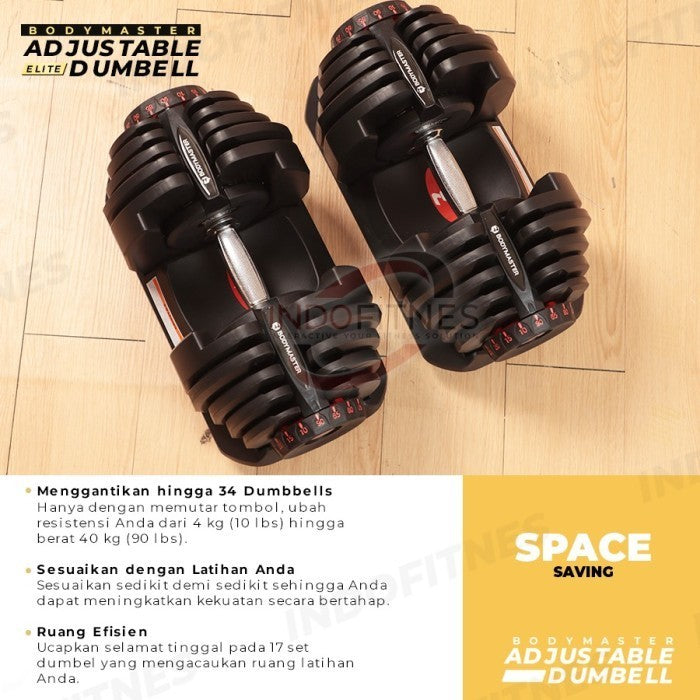 BODYMASTER Elite 40KG / 90Lbs Original Adjustable Dumbell Dumbel set - 1 PC DUMBELL