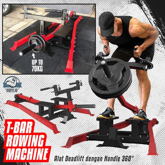 T-Bar Rowing Machine / Deadlift Machine - Penguat Punggung Bermuatan Pelat dengan Pegangan yang Dapat Diputar & Beberapa Posisi