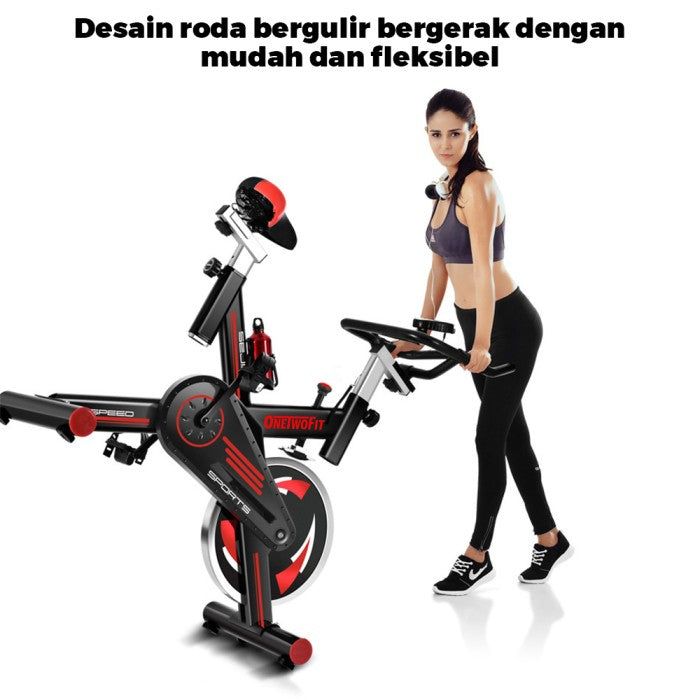 OneTwoFit Spinning Bike Sepeda Statis Exercise Bike Cardio Sepeda Fitness LCD Monitor Adjustable Seat