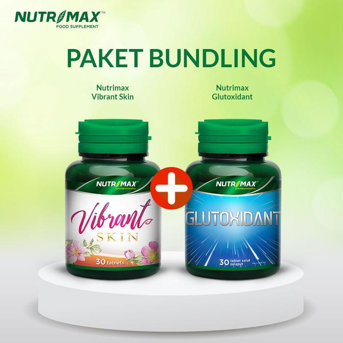 Paket Bundling Nutrimax Vibrant Skin isi 30 Nutrimax Glutoxidant isi 30 Membantu Mencerahkan Kulit Anti Aging Mengencangkan Kulit Membantu Meningkatkan Kadar Glutathione Membantu Mencerahkan Kulit dan Bebas Dari Flek dan Warna Kulit Tidak Merata Kolagen