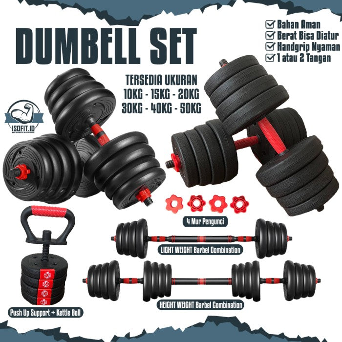 DUMBELL SET ROUND / Barbel / Alat Angkat Beban/ Alat Fitness - 2 IN 1 - 10KG