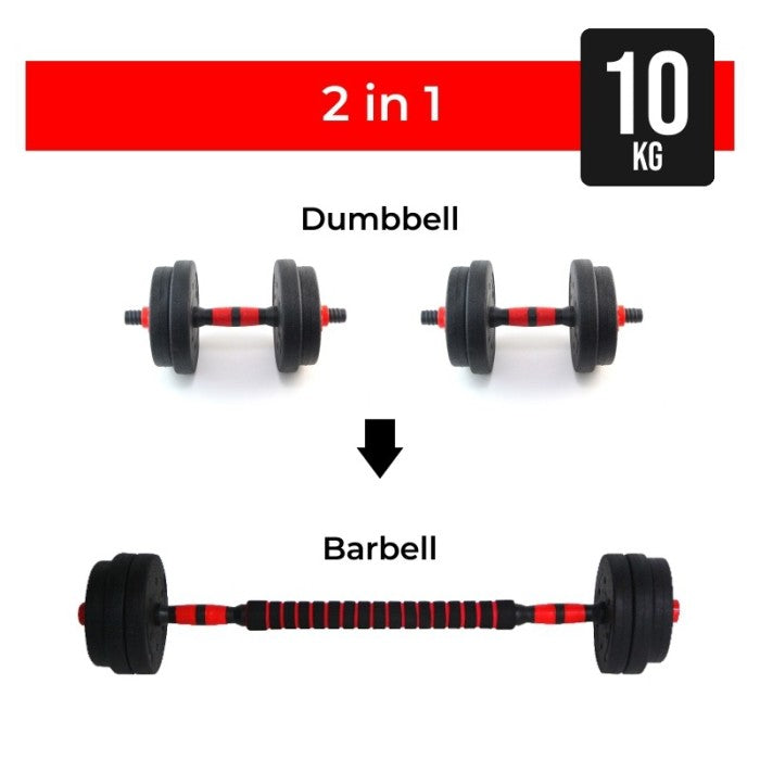 PROMO F203 READY 10KG DUMBBELL BARBEL SET ADJUSTABLE MULTIGUNA 2 IN 1
