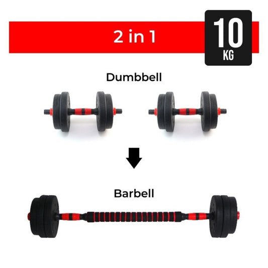 PROMO F203 READY 10KG DUMBBELL BARBEL SET ADJUSTABLE MULTIGUNA 2 IN 1