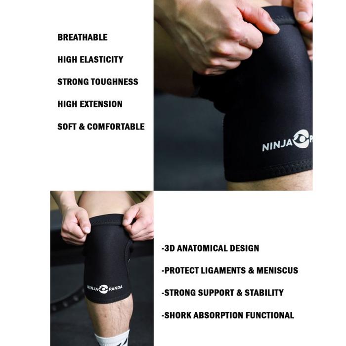 NINJA PANDA Crossfit 5mm Knee Sleeves Unisex Neoprene Rehband Fitness Weightlifting Powerlifting - Hitam, M
