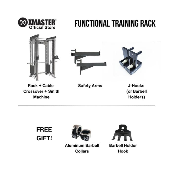XMASTER All-in-One Functional Trainer Smith Machine Power Rack & Cable Crossover Alat Gym Rumah Baja 3mm Kokoh dengan Cable Chest System dan J-Cup - Outdoor - Power Rack Blk