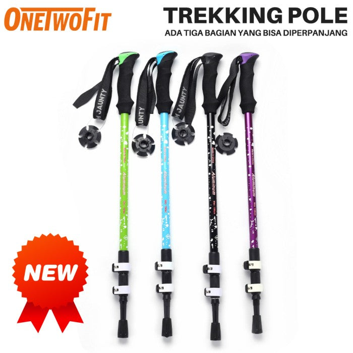 OneTwoFit Trekking Pole 3 Ruas Tongkat Hiking Pegangan Spons EVA - Hitam