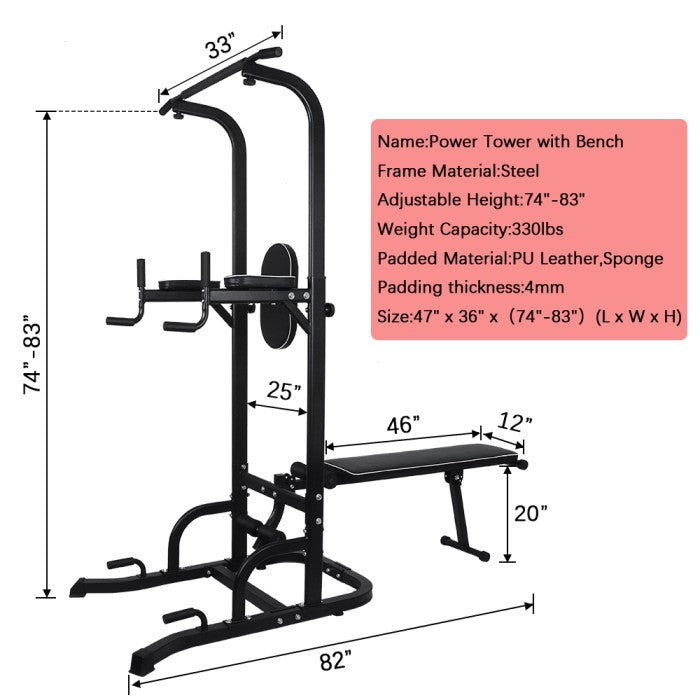 OneTwoFit Multi-Function Power Tower Pull Up Bar Chin Up Hanging Bar