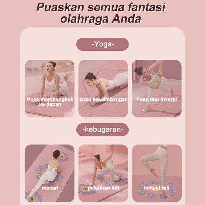 OneTwoFit TPE Yoga Mat 8MM Printing Matras Yoga Premium Eco Friendly Matras Olahraga - bunga biru